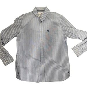 American Eagle Outfitters Shirt Mens XL Blue Striped Button Down Long Sleeve